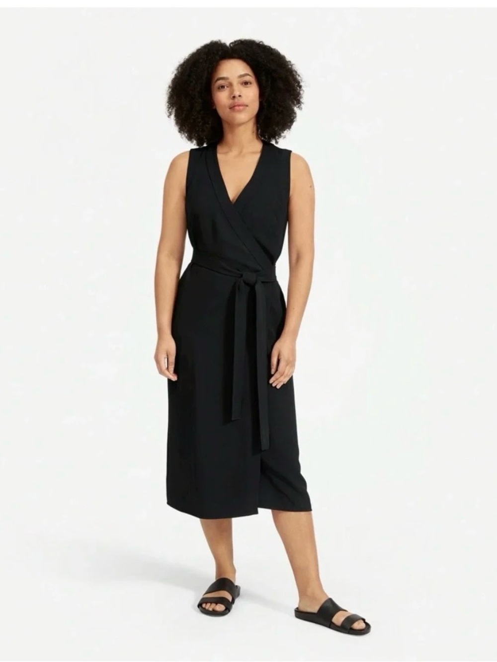 Everlane Sleeveless Black Wrap Dress with Tie Waist